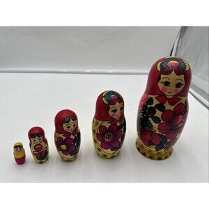 Vintage Russian Semenov Nesting doll Matryoshka 5 pcs. Hand painted 7.5”